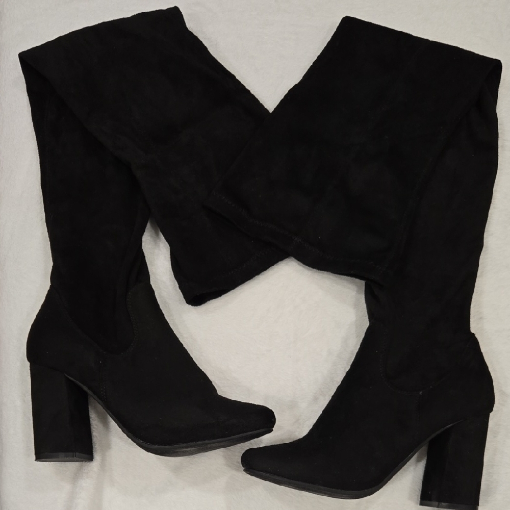 Black Suede Knee-High Boots